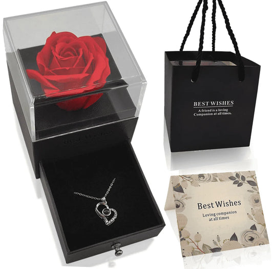 Valentines Gifts for Her Roses Gift Box with Necklace for Women Mom Wife Girlfriend on Birthday Mothers Day Christmas Anniversary